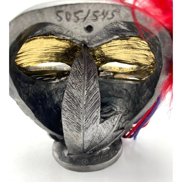 Michael Ricker Pewter Mardi Gras Mask Sculpture with stand Nadine"505/545 signed - Picture 2 of 10